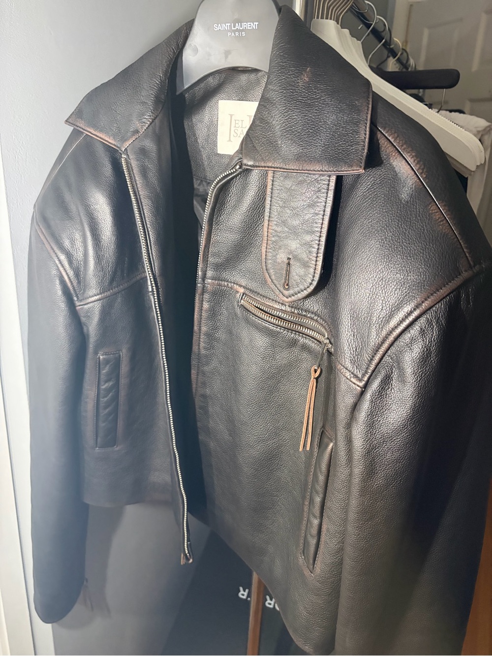 Helsa Oversized Brown Leather Bomber Jacket - Picture 8 of 12
